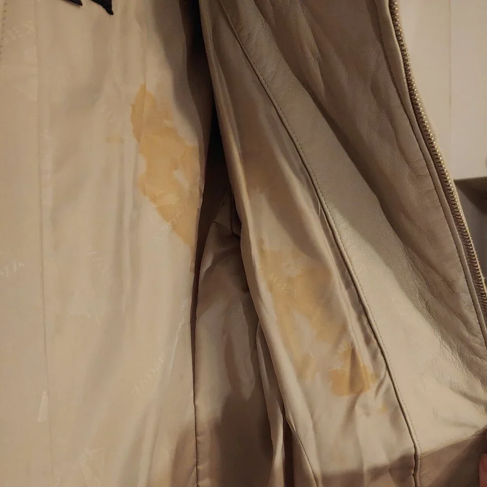 Avirex Leather Long Coat Quilted Beige High Neck Vintage 90s Minimal Jacket - Picture 8 of 13